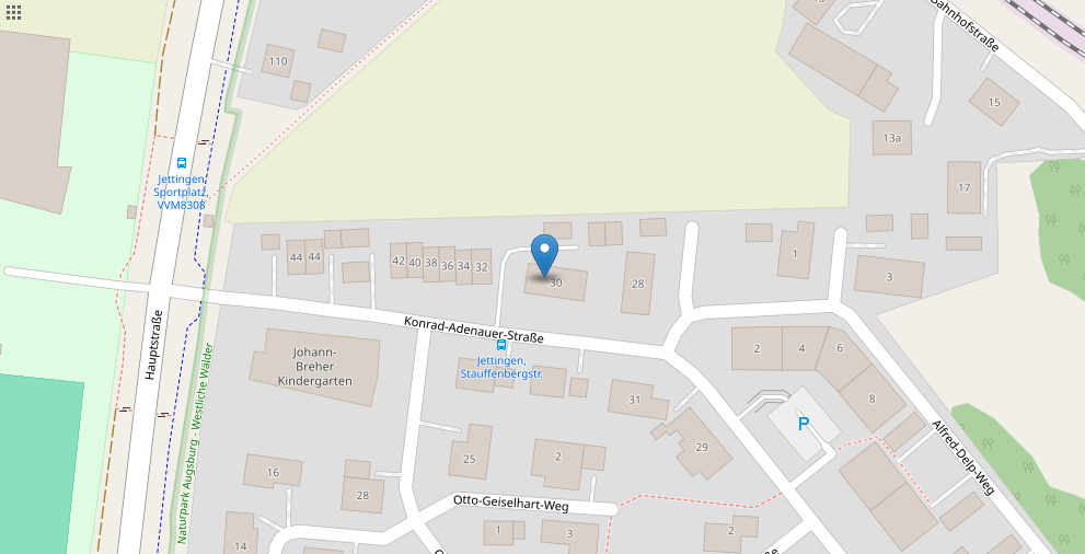 Übersichtskarte mit dem Firmensitz in der Konrad-Adenauer-Straße 30 in Jettingen-Scheppach